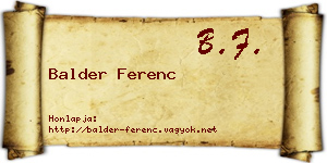 Balder Ferenc névjegykártya